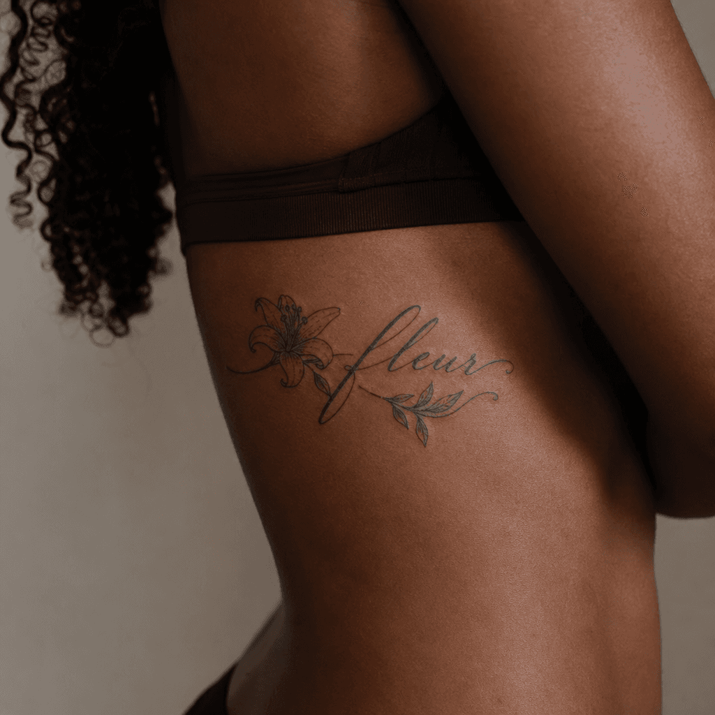 idée tatouage fleur lettrage 'fleur' cursive