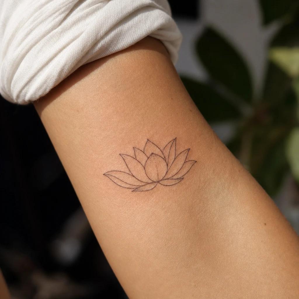 idée tatouage fleur de lotus lotus fine line minimaliste, photo réaliste sur peau