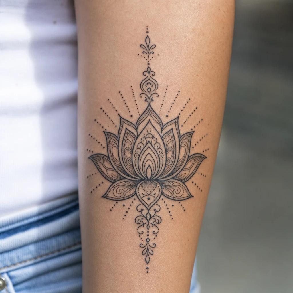idée tatouage fleur de lotus lotus mandala ornemental, photo réaliste sur peau