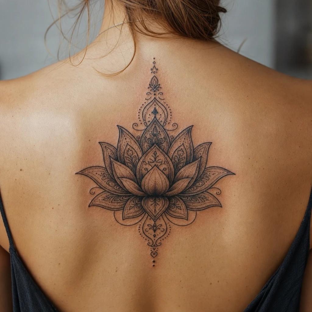 idée tatouage fleur de lotus lotus mandala ornemental, photo réaliste sur peau