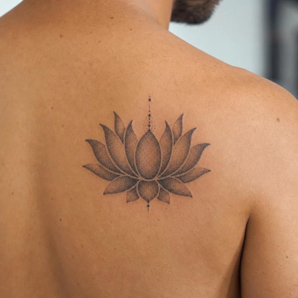 idée tatouage fleur de lotus lotus dotwork pointillisme, photo réaliste sur peau