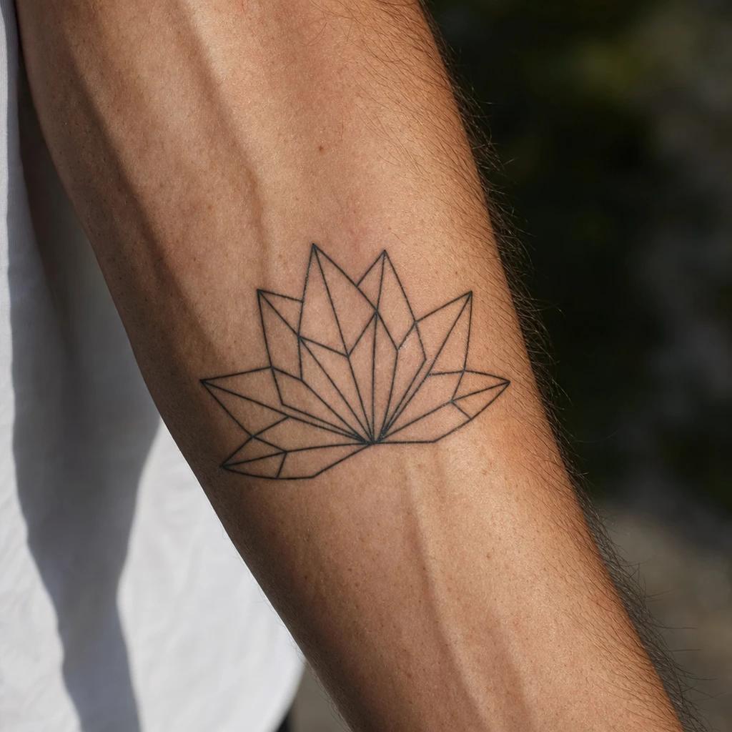 idée tatouage fleur de lotus lotus géométrique, photo réaliste sur peau