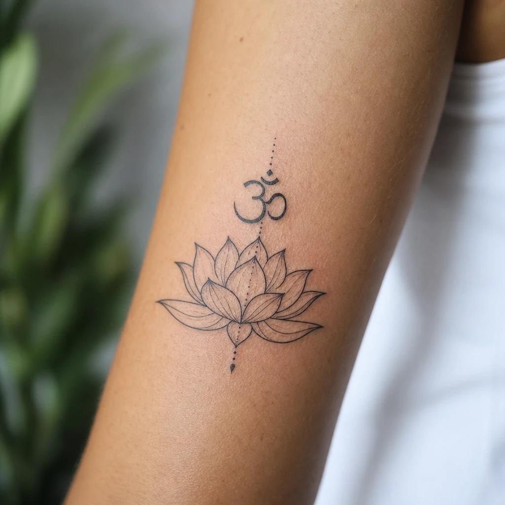idée tatouage fleur de lotus lotus et om spirituel, photo réaliste sur peau
