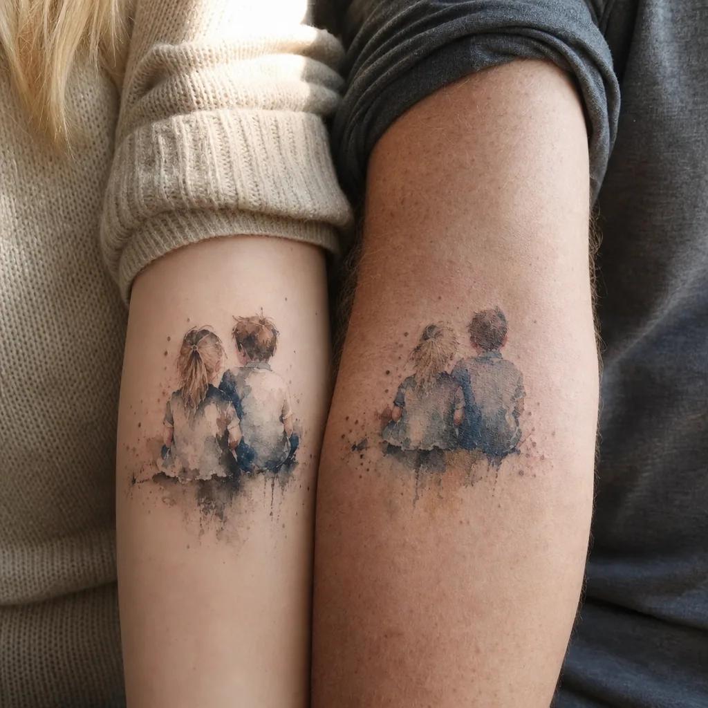 idée tatouage frère et sœur aquarelle siblings
