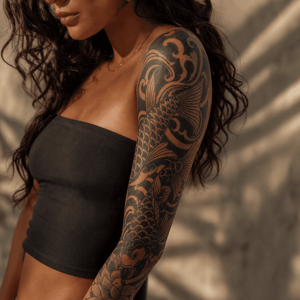 idée tatouage japonais carpe koi blackwork