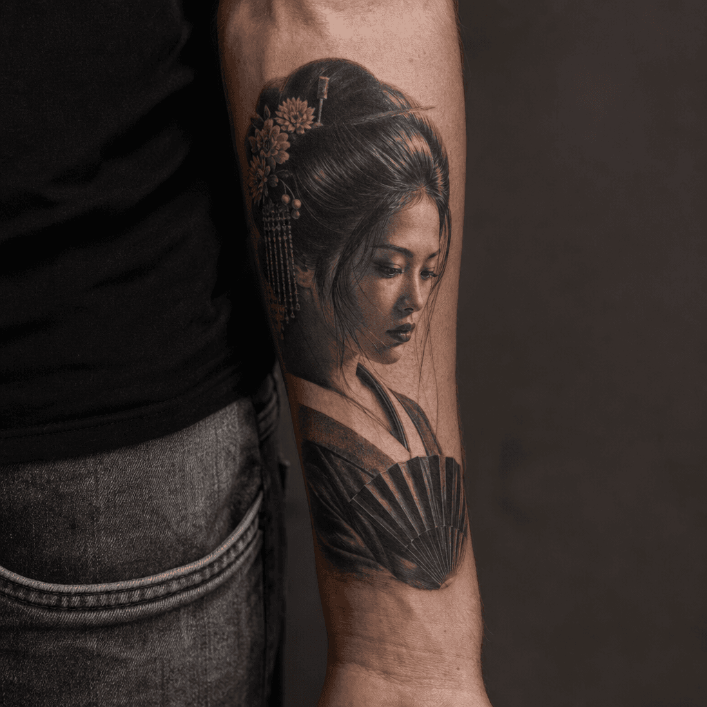 idée tatouage japonais geisha portrait realiste