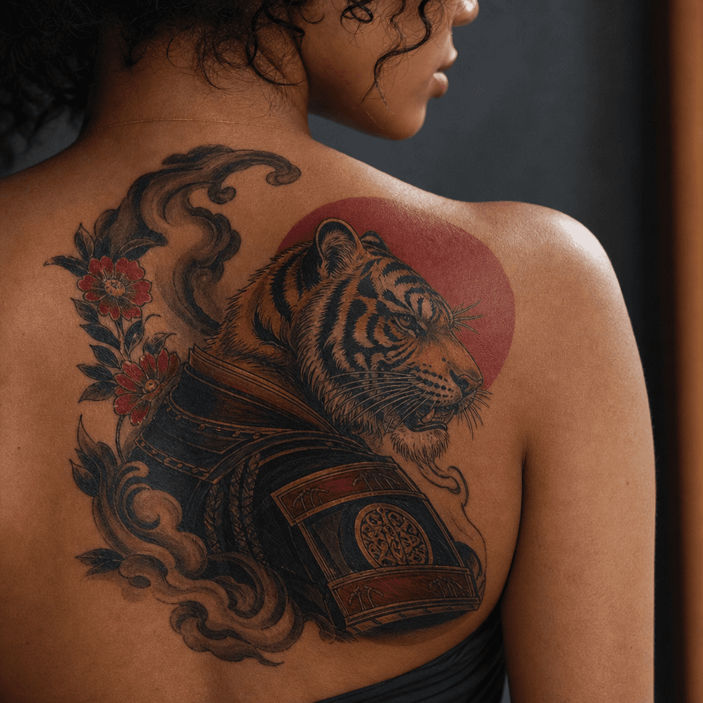 idée tatouage japonais tigre samourai néo-traditionnel