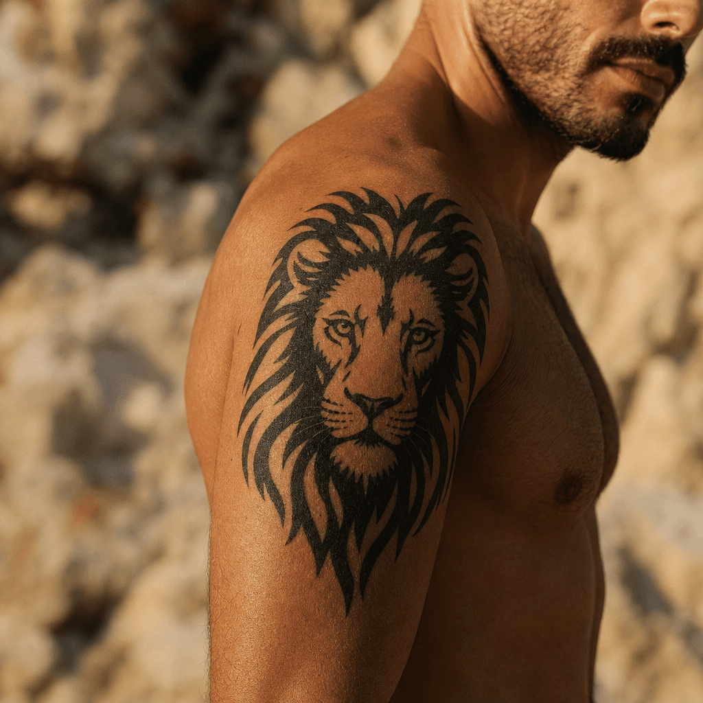 idée tatouage lion lion blackwork tete