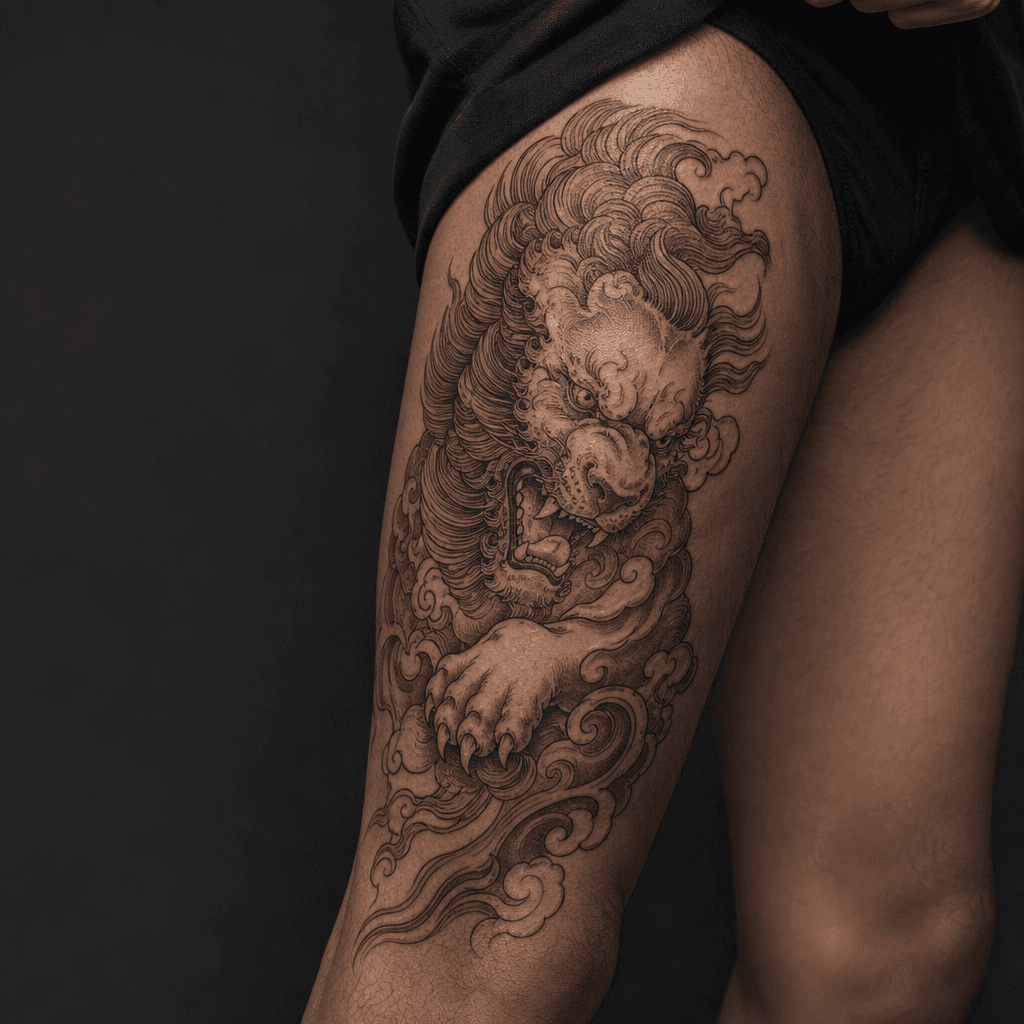 idée tatouage lion lion japonais irezumi