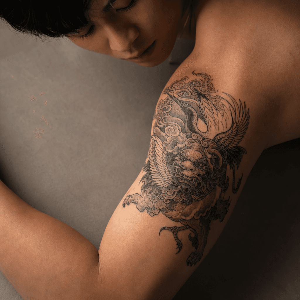 idée tatouage lion crane lion ornemental