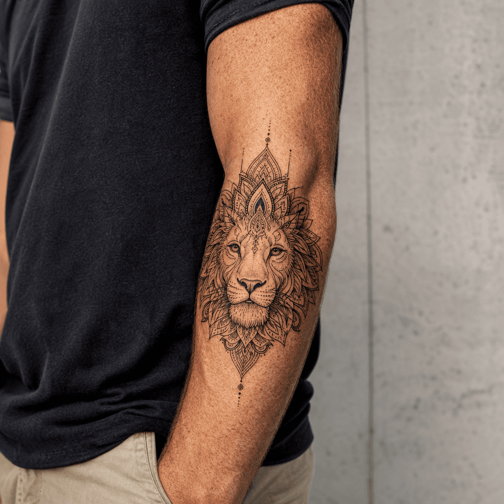 idée tatouage lion mandala lion ornemental