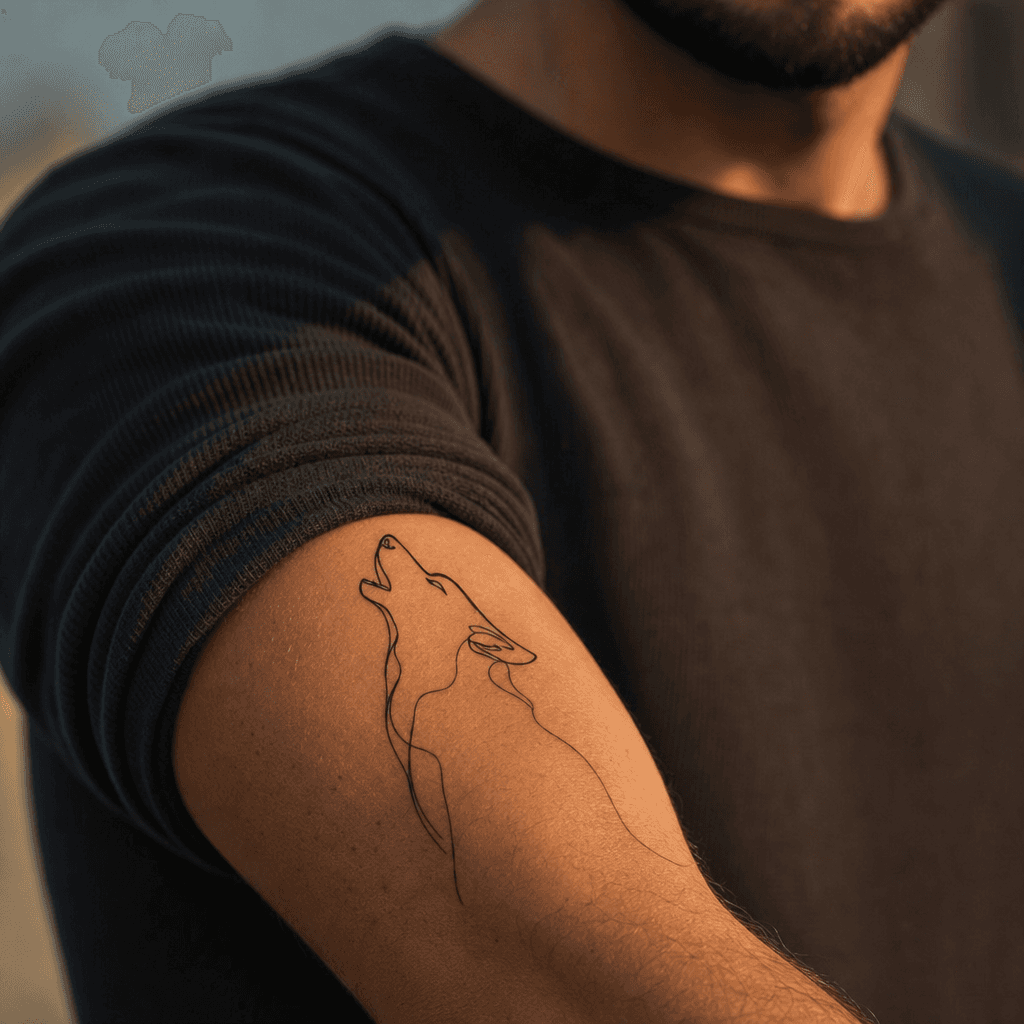 idée tatouage loup loup single-line minimaliste