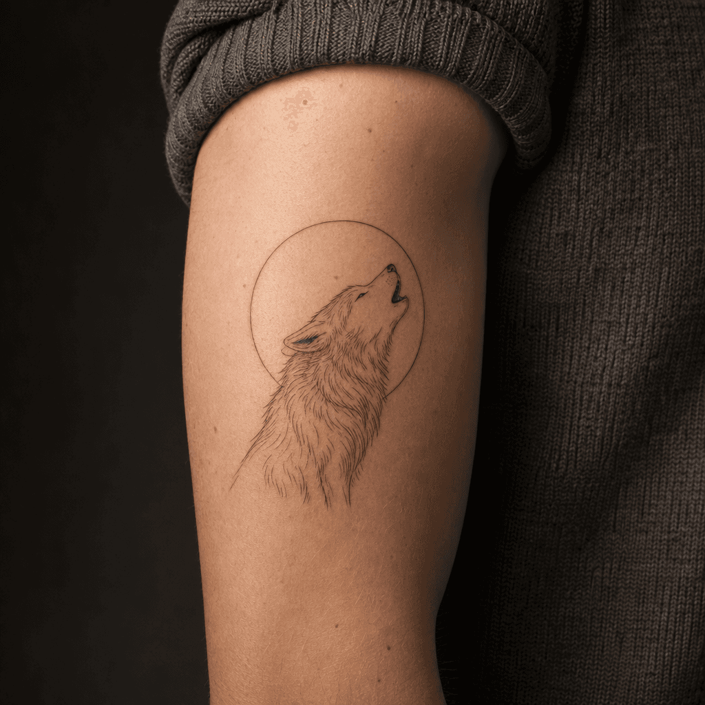 idée tatouage loup loup fine line hurlant
