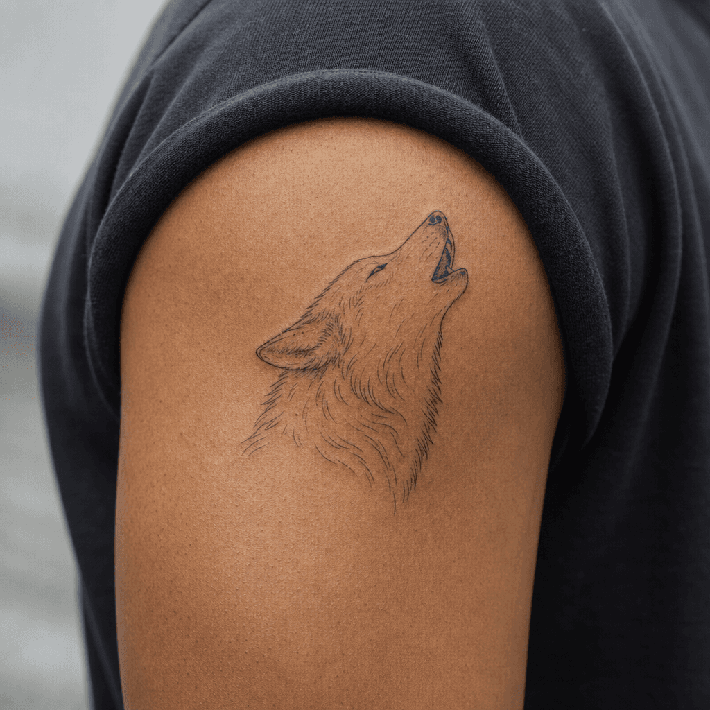 idée tatouage loup loup fine line hurlant