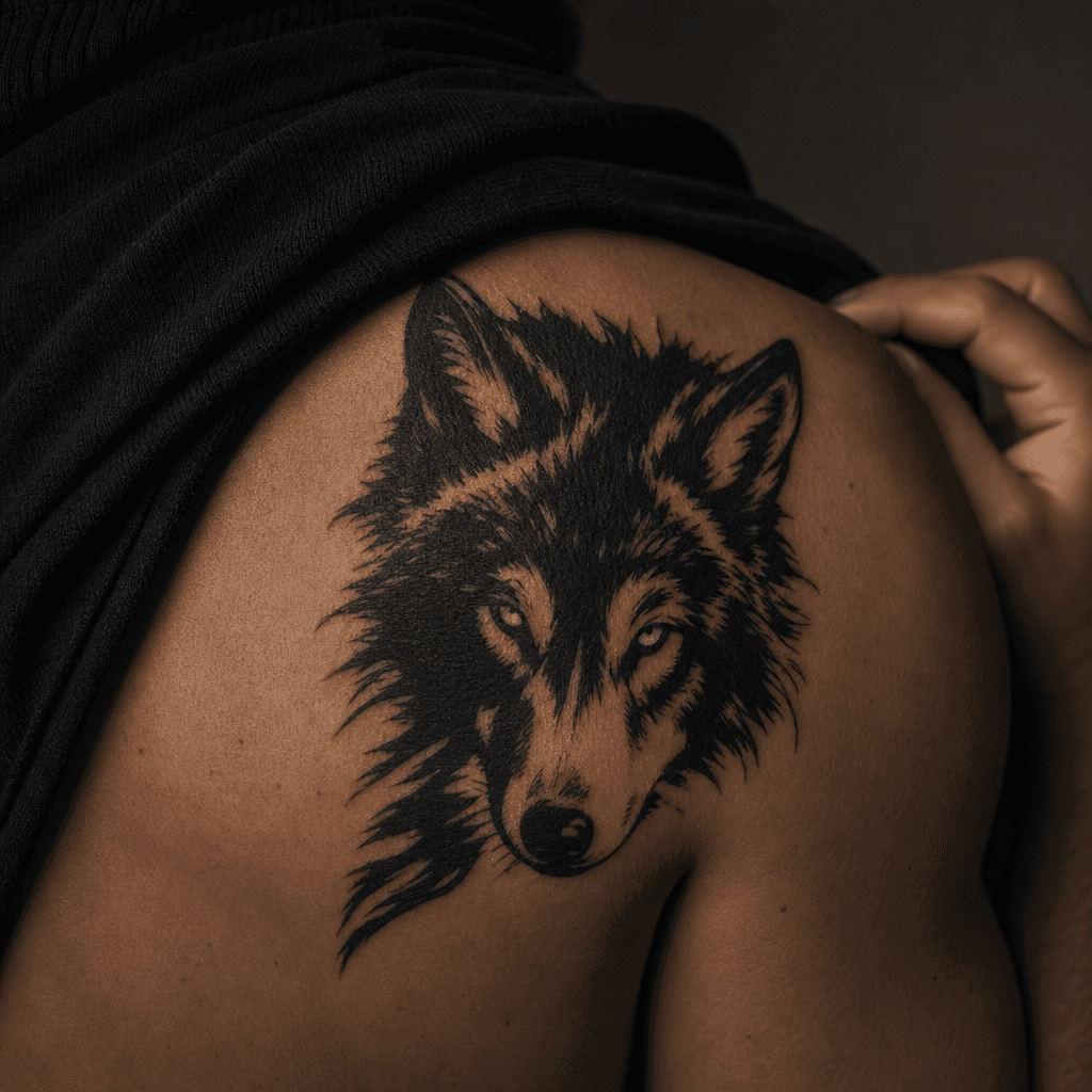 idée tatouage loup loup blackwork puissant