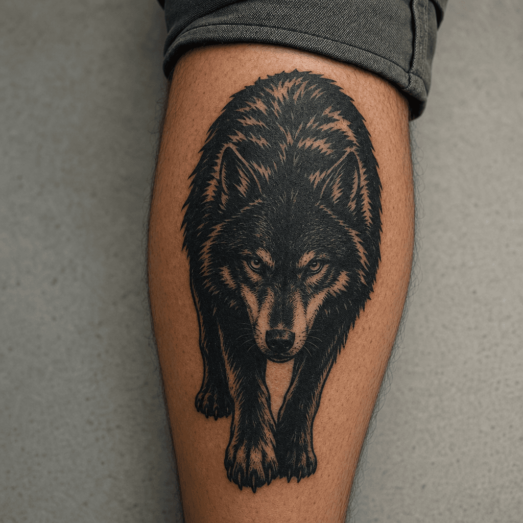 idée tatouage loup loup blackwork puissant