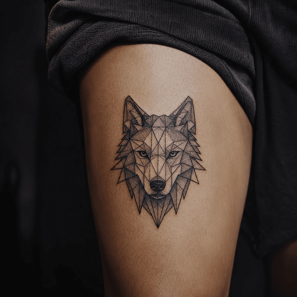 idée tatouage loup loup geometrique facette