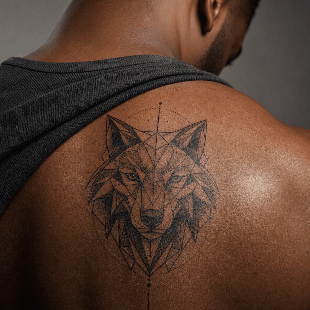 idée tatouage loup loup geometrique facette
