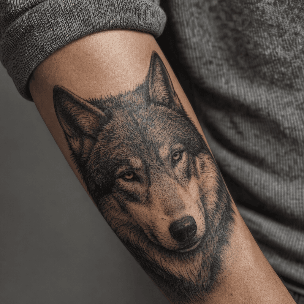 idée tatouage loup loup realiste portrait