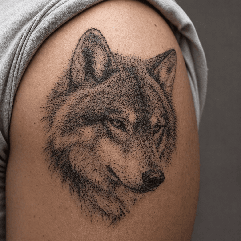 idée tatouage loup loup dotwork stippling