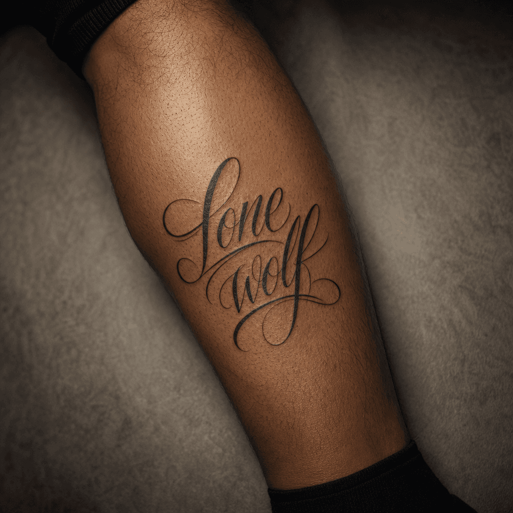 idée tatouage loup lettrage 'lone wolf' calligraphie