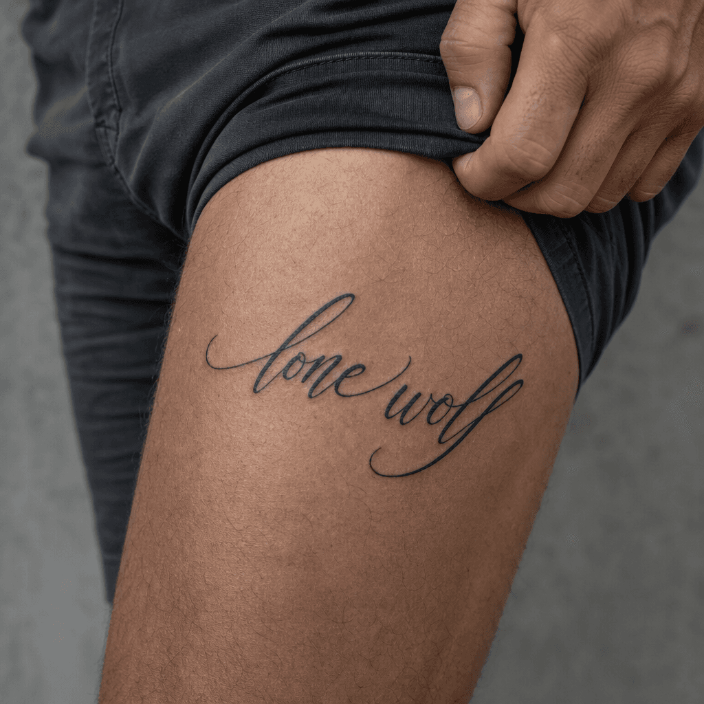 idée tatouage loup lettrage 'lone wolf' calligraphie