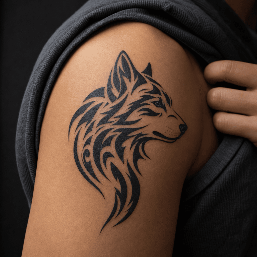 idée tatouage loup loup tribal moderne