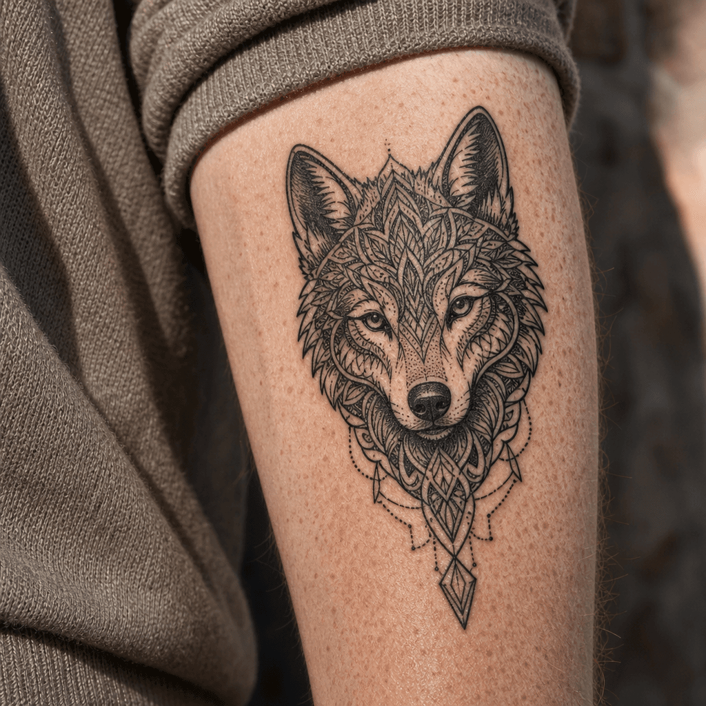 idée tatouage loup mandala loup ornemental