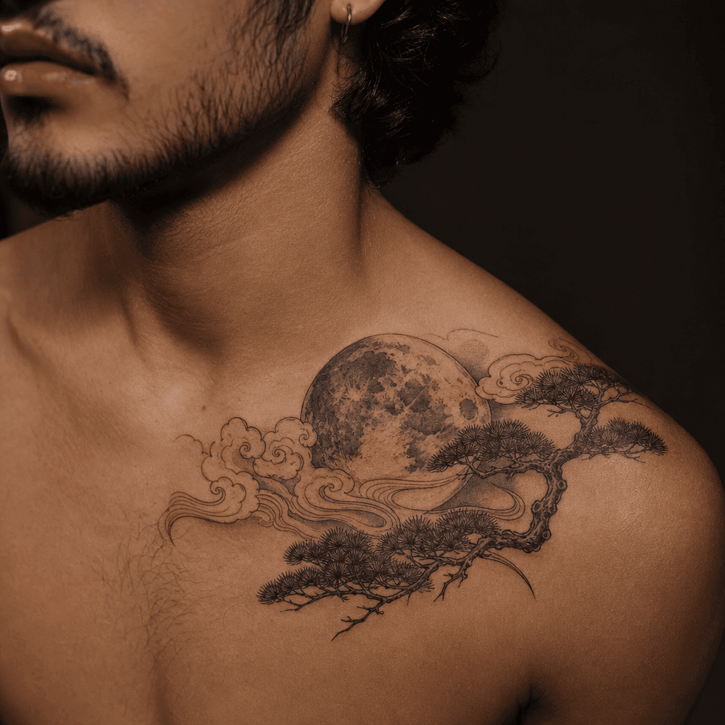 idée tatouage lune lune japonaise pleine