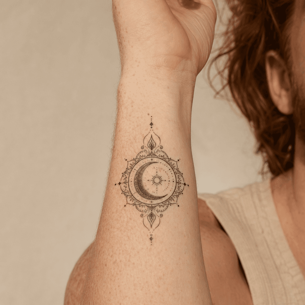 idée tatouage lune mandala lunaire ornemental