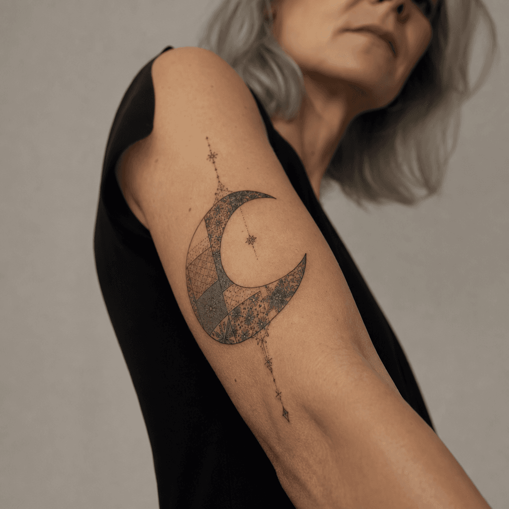 idée tatouage lune patchwork lunaire vintage