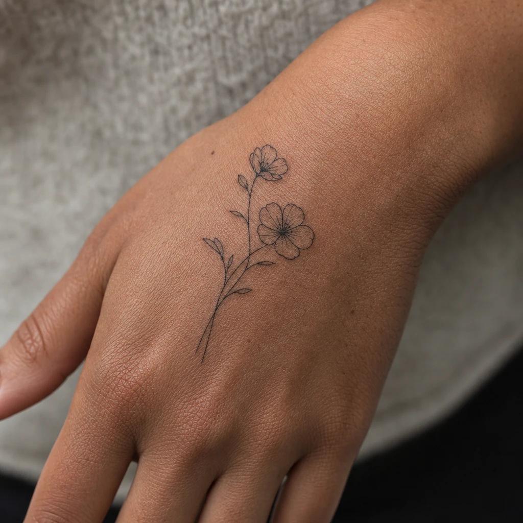 idée tatouage main femme fleurs fine line