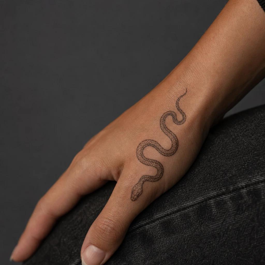 idée tatouage main femme serpent graphique