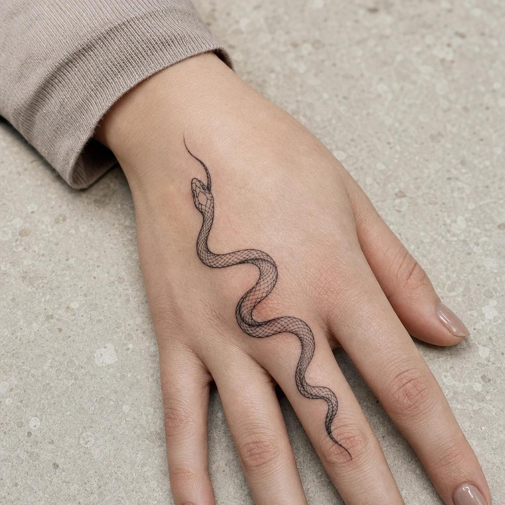 idée tatouage main femme serpent graphique