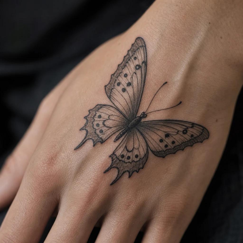idée tatouage main femme papillon dos de main