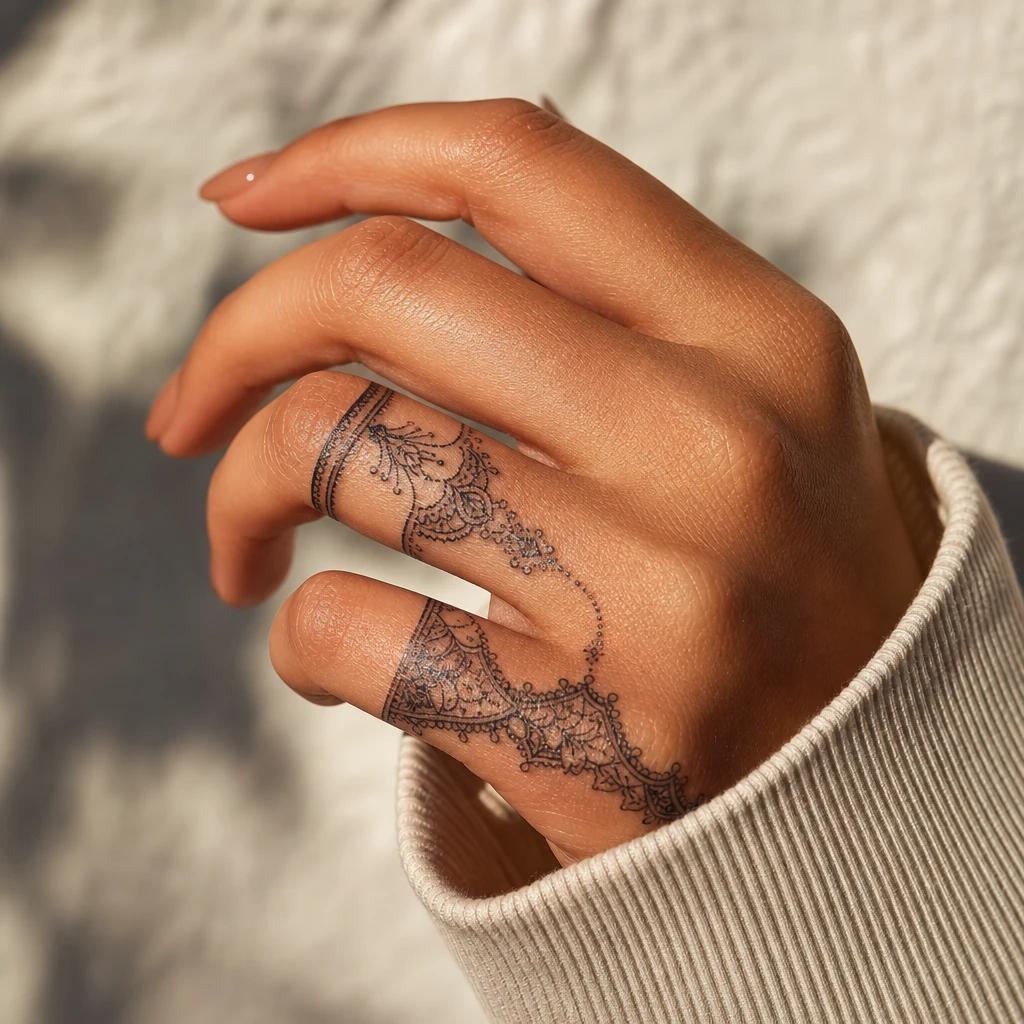 idée tatouage main femme ornemental dentelle