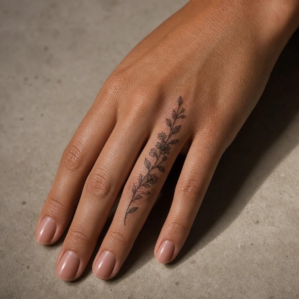 idée tatouage main femme branche fleurie