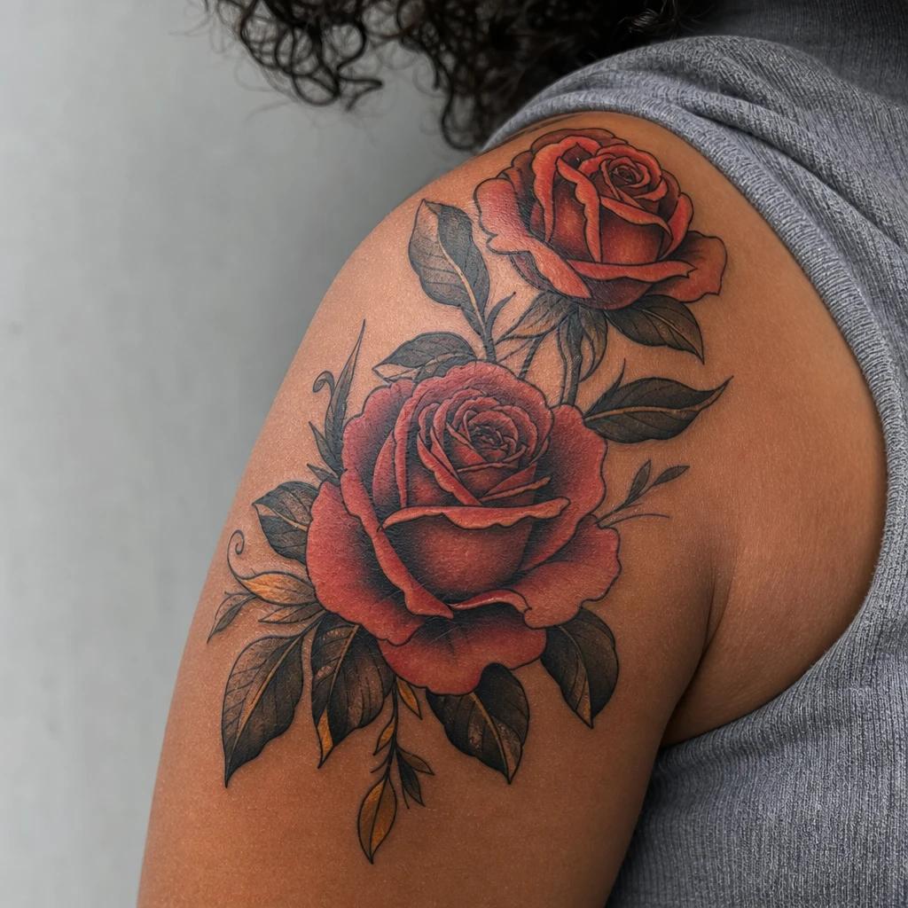 idée tatouage maman roses néo-traditionnelles maman