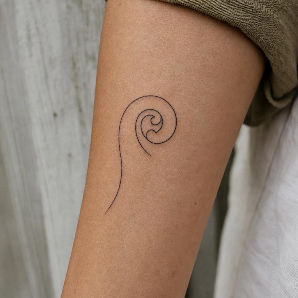 idée tatouage maori koru spirale fougère, photo réaliste sur peau