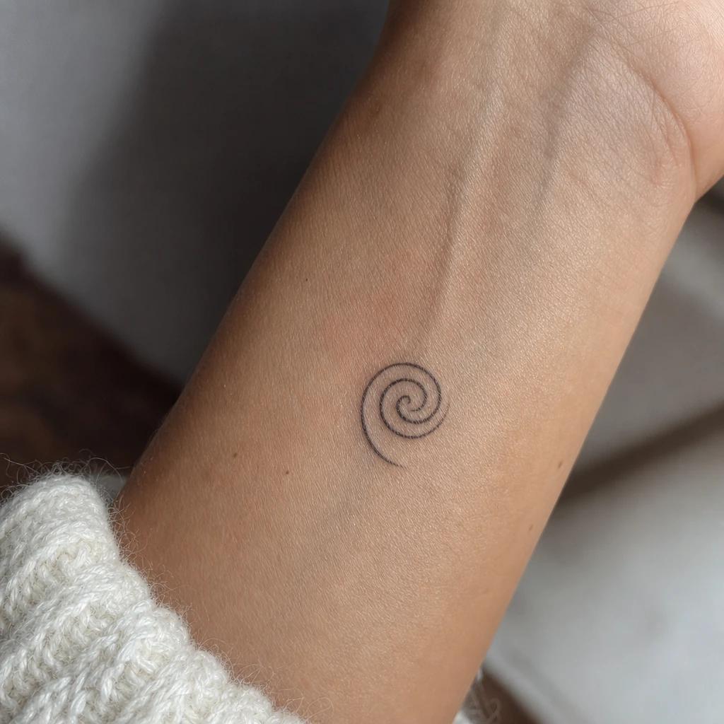 idée tatouage maori koru spirale fougère, photo réaliste sur peau
