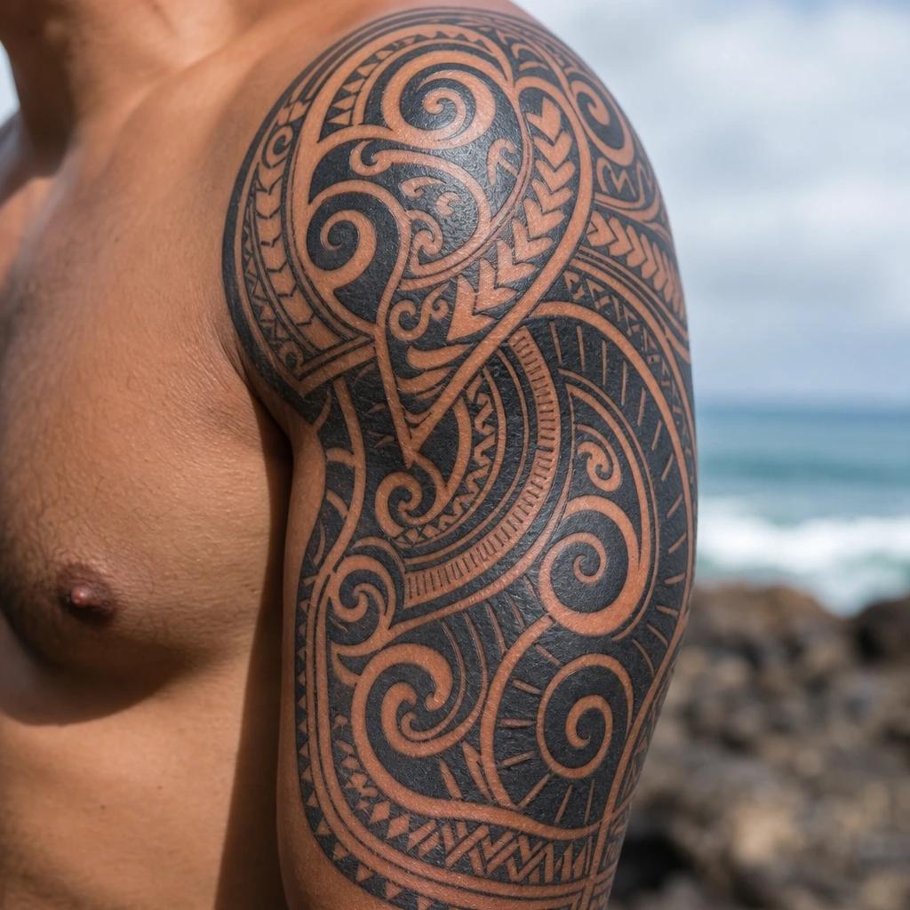 idée tatouage maori manaia gardien spirituel, photo réaliste sur peau