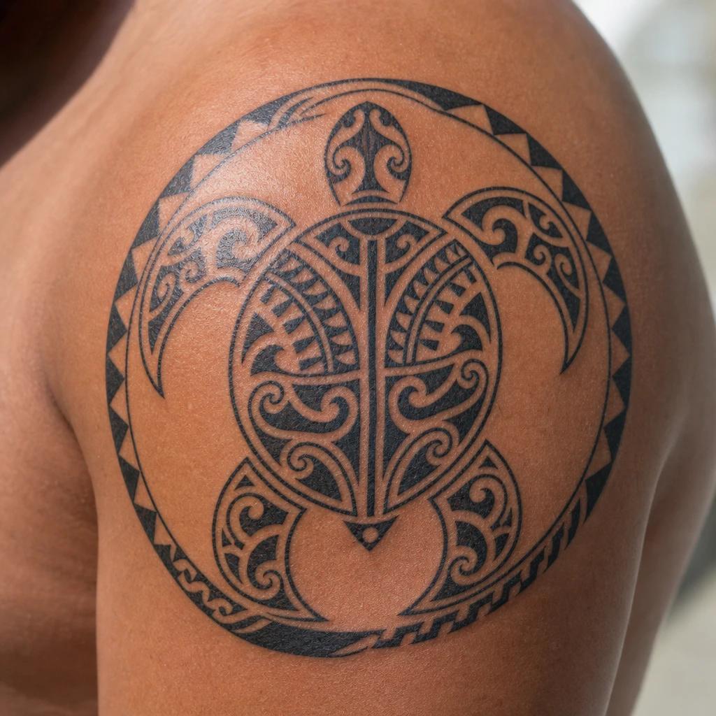 idée tatouage maori honu (tortue) maori, photo réaliste sur peau