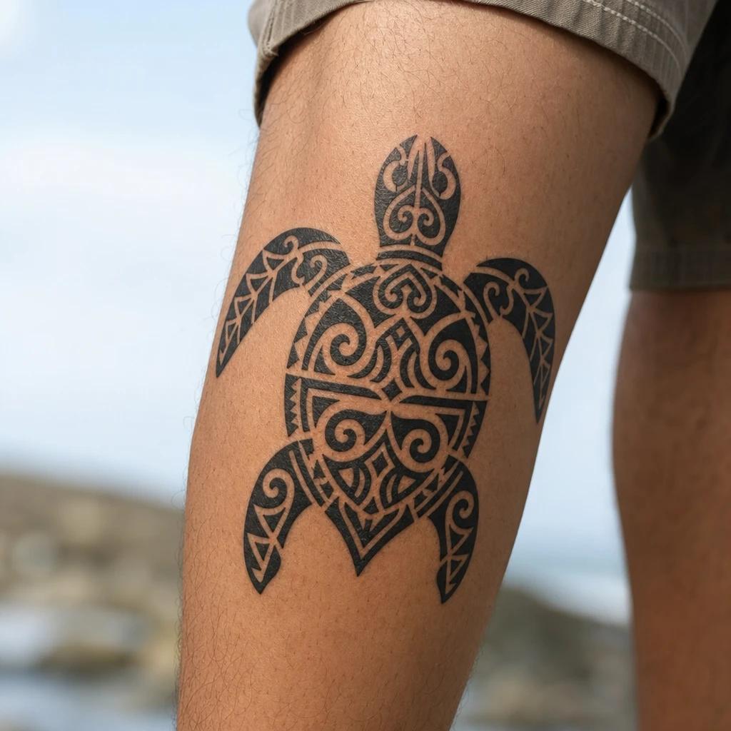 idée tatouage maori honu (tortue) maori, photo réaliste sur peau