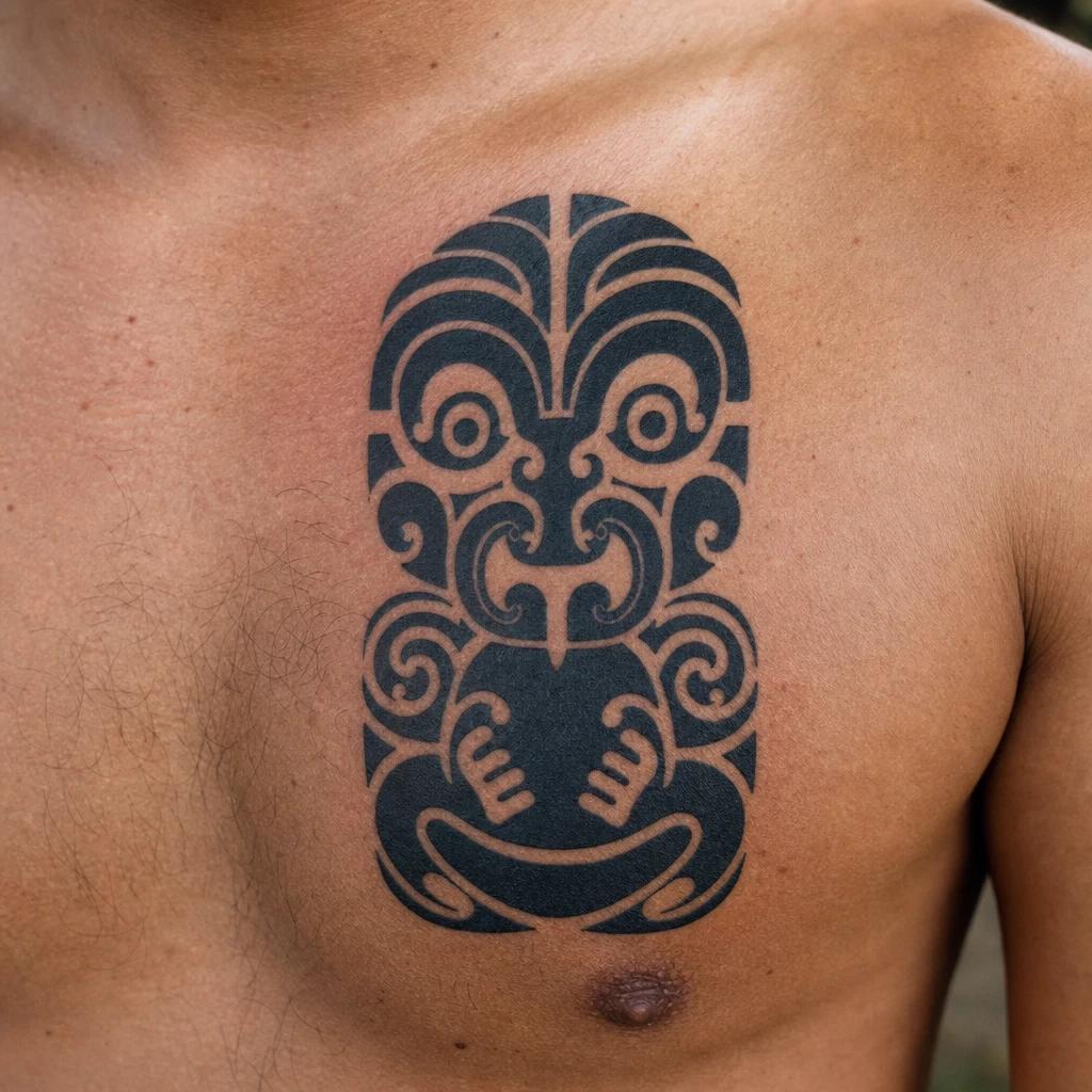 idée tatouage maori tiki maori protecteur, photo réaliste sur peau