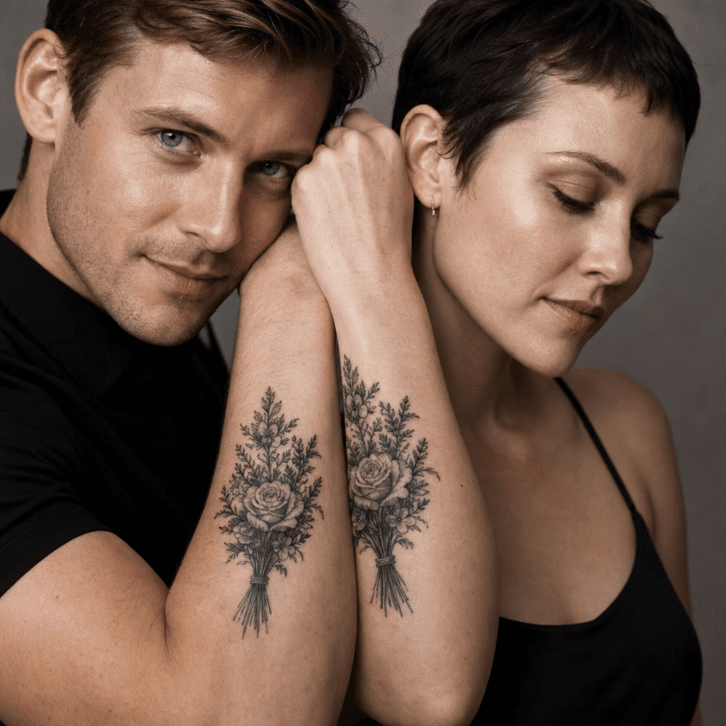 idée tatouage mariage bouquet realiste mariee