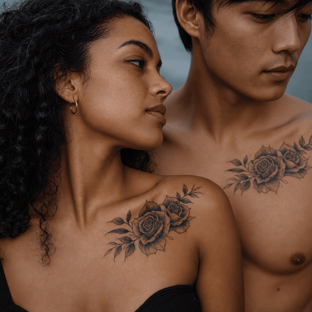 idée tatouage mariage roses nuptiales néo-traditionnelles
