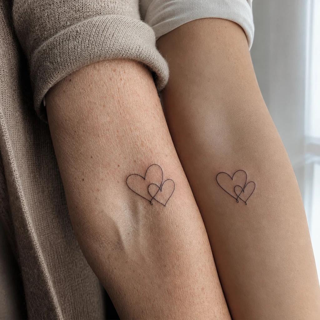 idée tatouage mère et fille coeurs mère-fille minimalistes