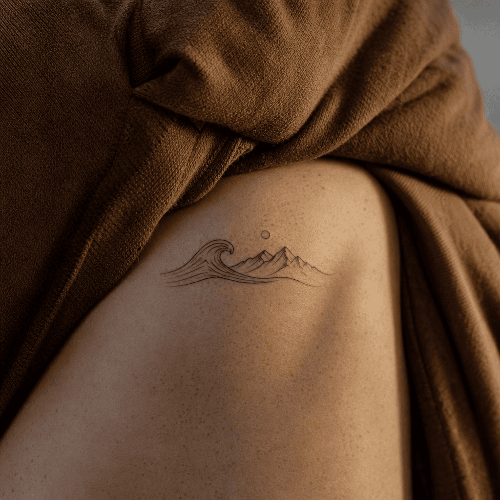 idée tatouage minimaliste minimaliste vague et montagne