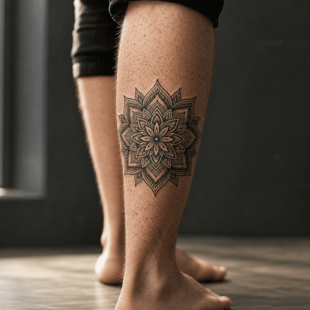 idée tatouage mollet mandala ornemental