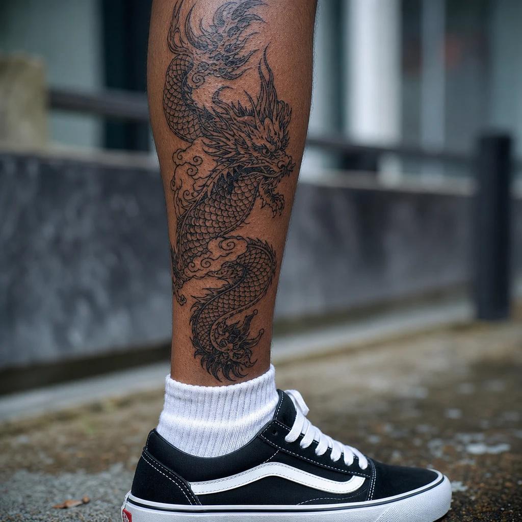 idée tatouage mollet homme dragon japonais